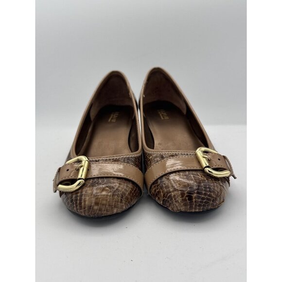 Bjoru By A. J. Valenci Womens Brown Croc-Embossed Leather Ballet Flats With Buck - Picture 2 of 8